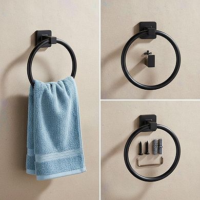 Matte Black 4-Piece Bathroom Hardware Set Stainless Steel Towel Bar Ring Robe Hook TP Holder