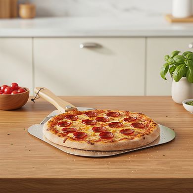 Aluminum Pizza Peel with Foldable Wood Handle for Easy Storage