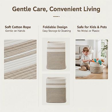 Laundry Hamper Tall Cotton Storage Basket with Handles