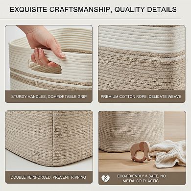 Laundry Hamper Tall Cotton Storage Basket with Handles