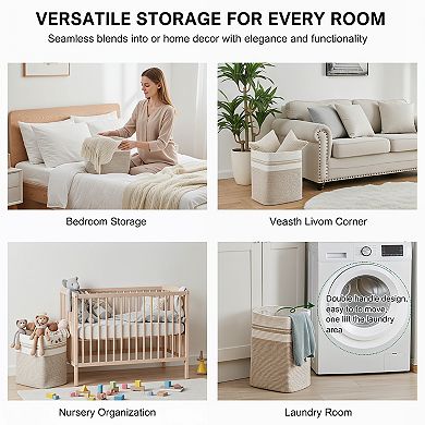Laundry Hamper Tall Cotton Storage Basket with Handles
