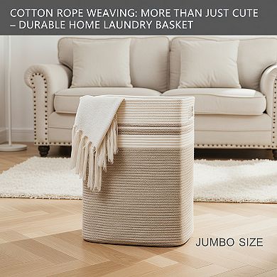 Laundry Hamper Tall Cotton Storage Basket with Handles