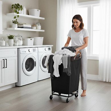 Laundry Hamper with Wheels 150L Rolling Basket Metal Frame