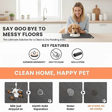Absorbent Pet Feeding Mat with Waterproof Rubber Backing