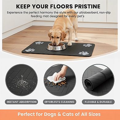 Absorbent Pet Feeding Mat with Waterproof Rubber Backing