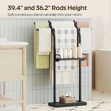 Free Standing Towel Rack 4-Tier Storage Double Rods Sturdy Metal
