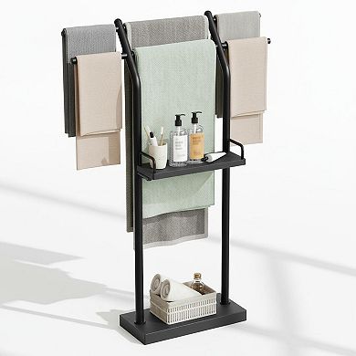 Free Standing Towel Rack 4-Tier Storage Double Rods Sturdy Metal
