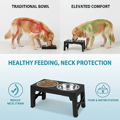 Elevated Dog Bowls with Stainless Steel Bowls Adjustable Heights