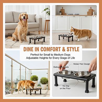 Elevated Dog Bowls with Stainless Steel Bowls Adjustable Heights