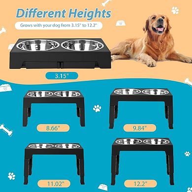 Elevated Dog Bowls with Stainless Steel Bowls Adjustable Heights