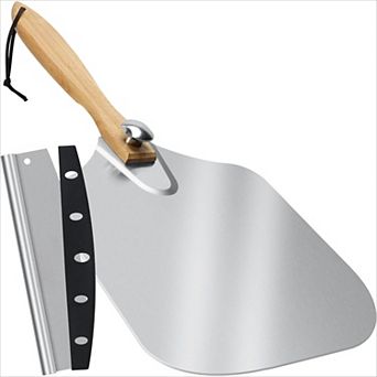 Pizza Peel Aluminum Spatula with Rocker Cutter and Foldable Handle