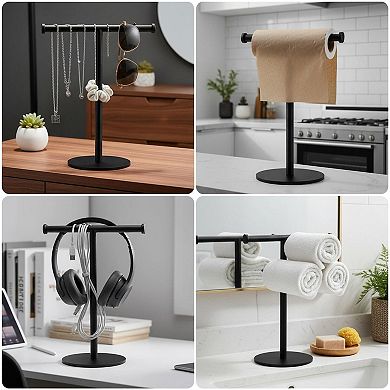 Matte Black Hand Towel Holder Countertop Stand T-shape for Bathroom Kitchen Stable Base