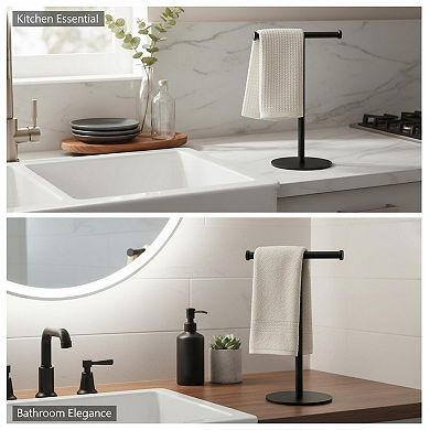 Matte Black Hand Towel Holder Countertop Stand T-shape for Bathroom Kitchen Stable Base