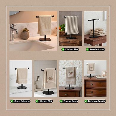 Matte Black Hand Towel Holder Countertop Stand T-shape for Bathroom Kitchen Stable Base