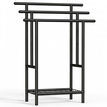 3-Layer Free Standing Towel Rack with Storage, Black Metal for Bathroom, 12"x25.8"x39.4"