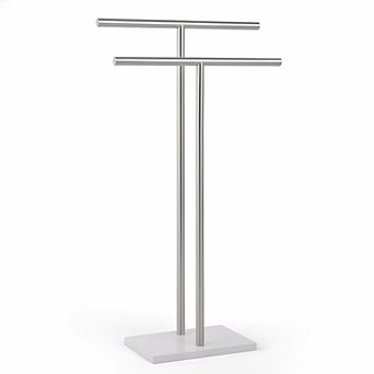 Freestanding Towel Rack 2 tier Stainless Steel Double T Shape with Heavy Marble Base