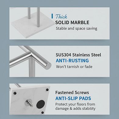 Freestanding Towel Rack 2 Tier Stainless Steel Double T Shape with Heavy Marble Base