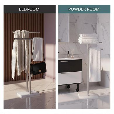Freestanding Towel Rack 2 Tier Stainless Steel Double T Shape with Heavy Marble Base