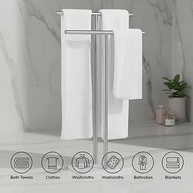 Freestanding Towel Rack 2 Tier Stainless Steel Double T Shape with Heavy Marble Base