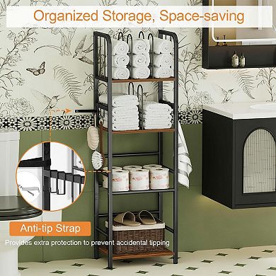 Free Standing 4-Tier Towel Rack Metal Storage Shelf M-Shaped Dividers Bathroom Pool Organizer