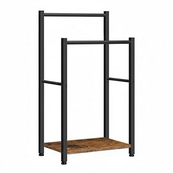 Freestanding Towel Rack 2 tier Blanket Holder Rustic Brown Black