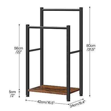 Freestanding Towel Rack 2 Tier Blanket Holder Rustic Brown Black