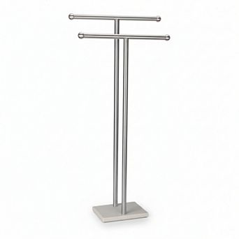 Stainless Steel 2 tier Standing Towel Rack T-Shape Marble Base Brushed Nickel