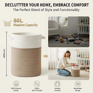 Woven Cotton Rope Laundry Hamper Versatile Storage Basket
