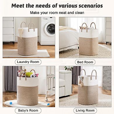 Woven Cotton Rope Laundry Hamper Versatile Storage Basket