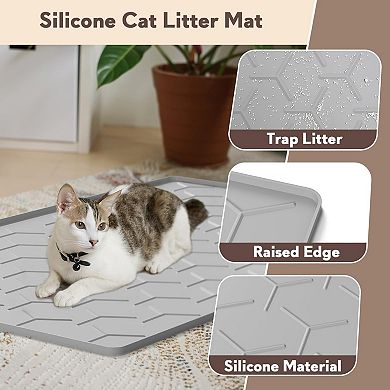 Cat Litter Mat Large 34x22 Inch Waterproof Silicone Pad