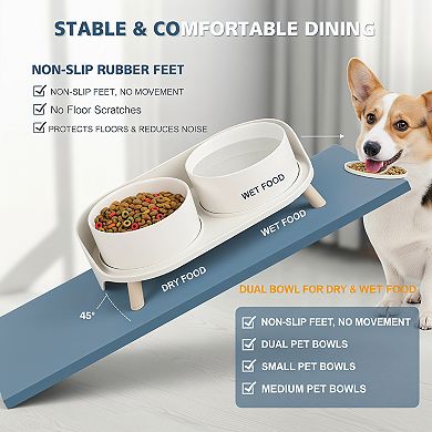 Elevated Ceramic Dog Bowl Set Double with Stand Splash Proof