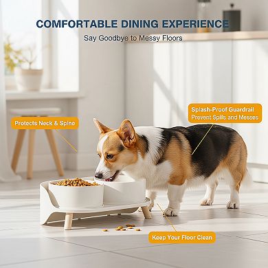 Elevated Ceramic Dog Bowl Set Double with Stand Splash Proof