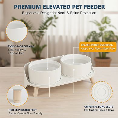 Elevated Ceramic Dog Bowl Set Double with Stand Splash Proof