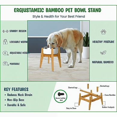 Adjustable Sideways Dog Bowl Stand Bowls Not Included