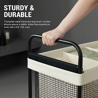 Laundry Hamper 3 Section Rolling Sorter Cart with Wheels