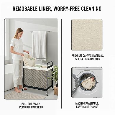 Laundry Hamper 3 Section Rolling Sorter Cart with Wheels