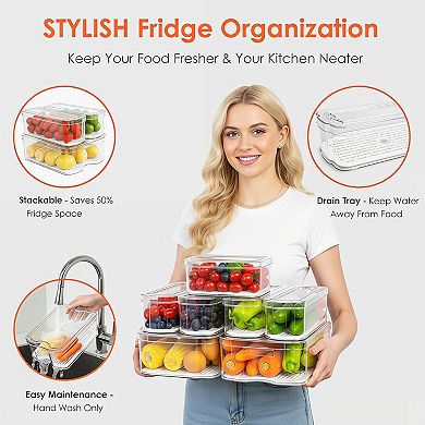 Fridge Organizers and Storage 6 Pack Clear Bins with Lids