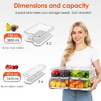 Fridge Organizers and Storage 6 Pack Clear Bins with Lids
