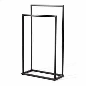 Free Standing 2 tier Towel Rack Bathroom Storage Shelves Stainless Steel Black