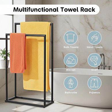 Free Standing 2 Tier Towel Rack Bathroom Storage Shelves Stainless Steel Black