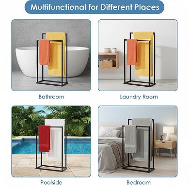 Free Standing 2 Tier Towel Rack Bathroom Storage Shelves Stainless Steel Black