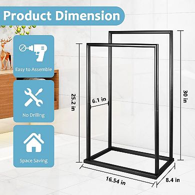Free Standing 2 Tier Towel Rack Bathroom Storage Shelves Stainless Steel Black