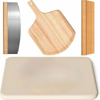 Rectangle Pizza Stone Set 4 pc Large with Pizza Peel Cutter