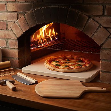 Rectangle Pizza Stone Set 4 PCS Large with Pizza Peel Cutter