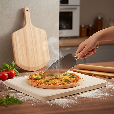 Rectangle Pizza Stone Set 4 PCS Large with Pizza Peel Cutter