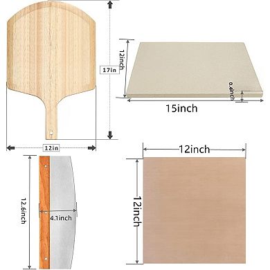 Rectangle Pizza Stone Set 4 PCS Large with Pizza Peel Cutter