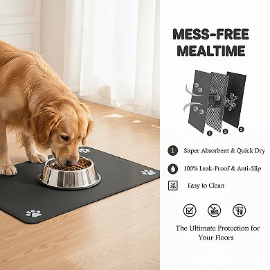 Absorbent Dog Feeding Mat No Stains Quick Dry for Water Bowl