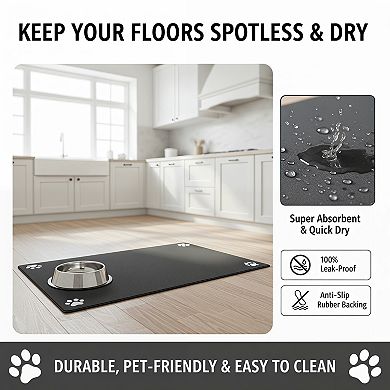 Absorbent Dog Feeding Mat No Stains Quick Dry for Water Bowl