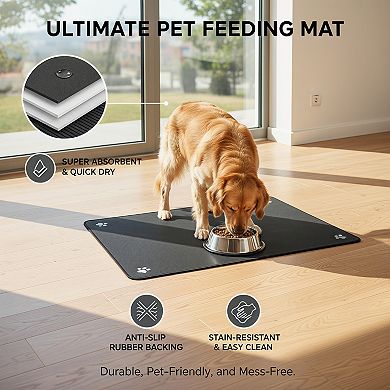 Absorbent Dog Feeding Mat No Stains Quick Dry for Water Bowl