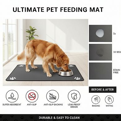 Absorbent Dog Feeding Mat No Stains Quick Dry for Water Bowl